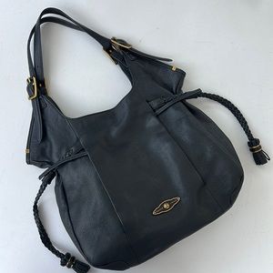 Elliott Lucca Black Pebbled Leather Hobo Satchel Bag